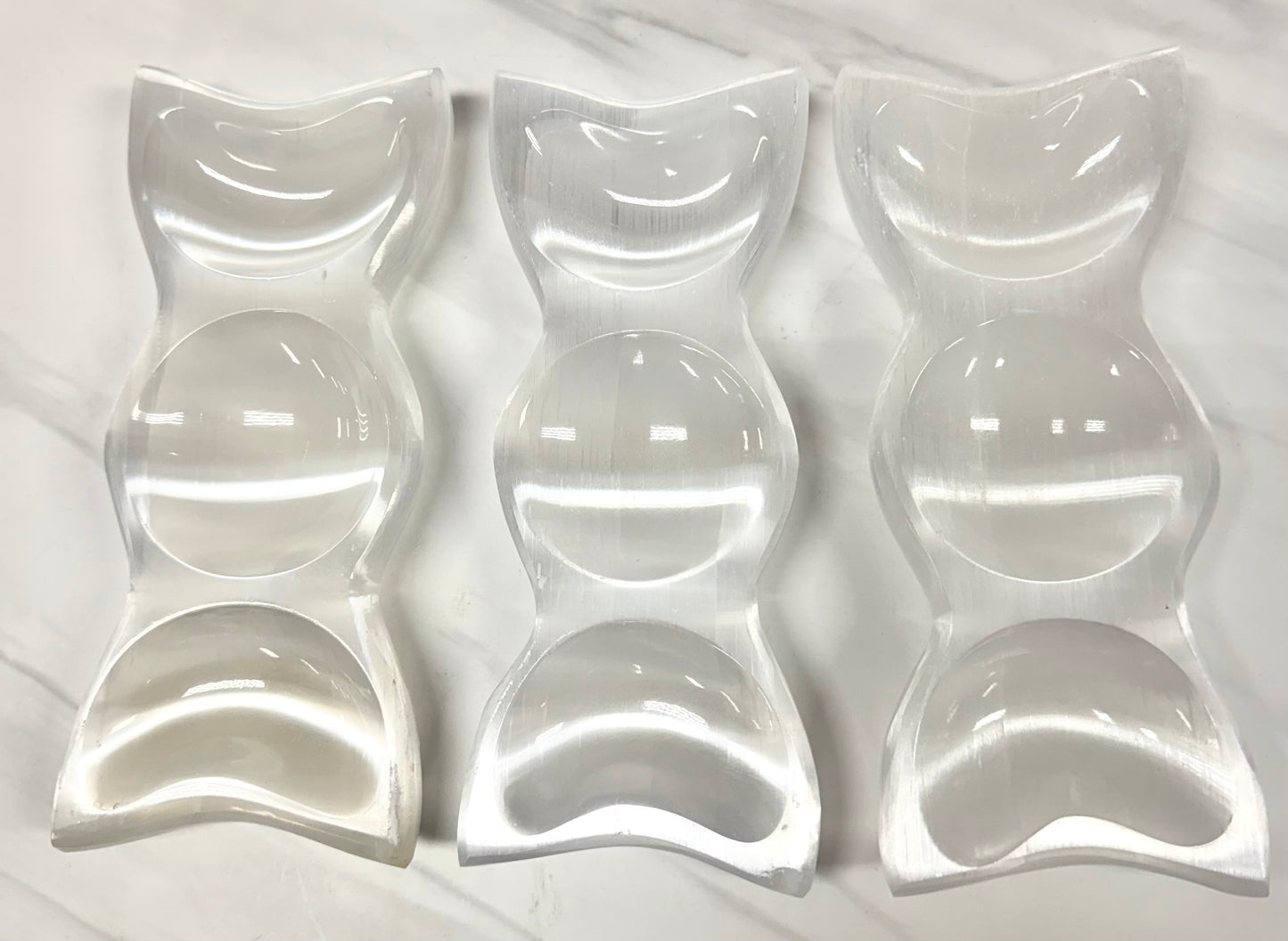 3 PCs large Natural Selenite aka Satin Spar Moon Bowl