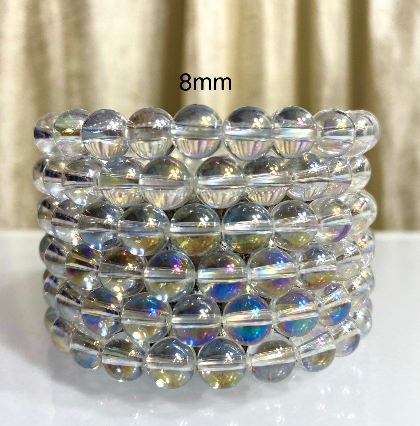 Wholesale 6 Pcs Angel Aura Clear Quartz 8mm 7.5” Crystal Healing Stretch Bracelet