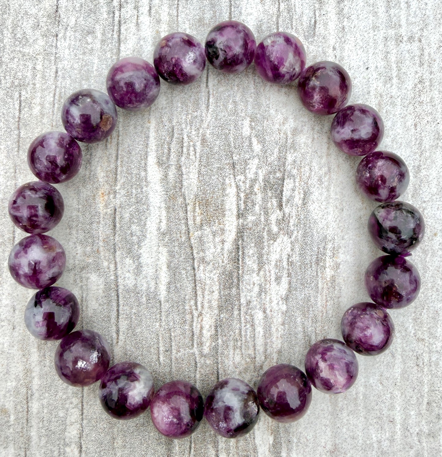 6 PCs Natural Lepidolite Mica 8-9.8mm 7.5” Stretch Bracelet