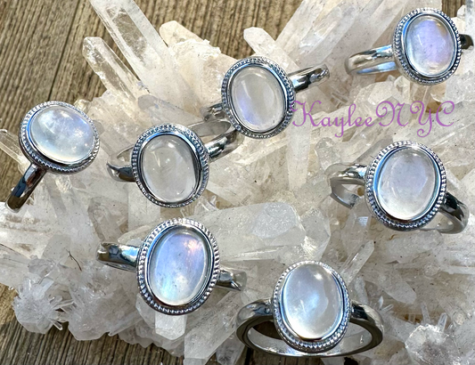 7 PCs Natural Moonstone White Bronze Ring