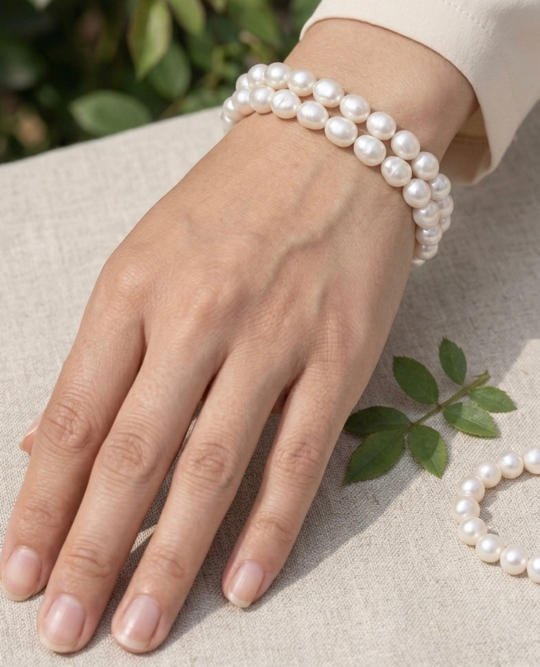 Wholesale 6 Pcs 7mm Natural Freshwater Pearl Healing Stretch Bracelet 7.5"