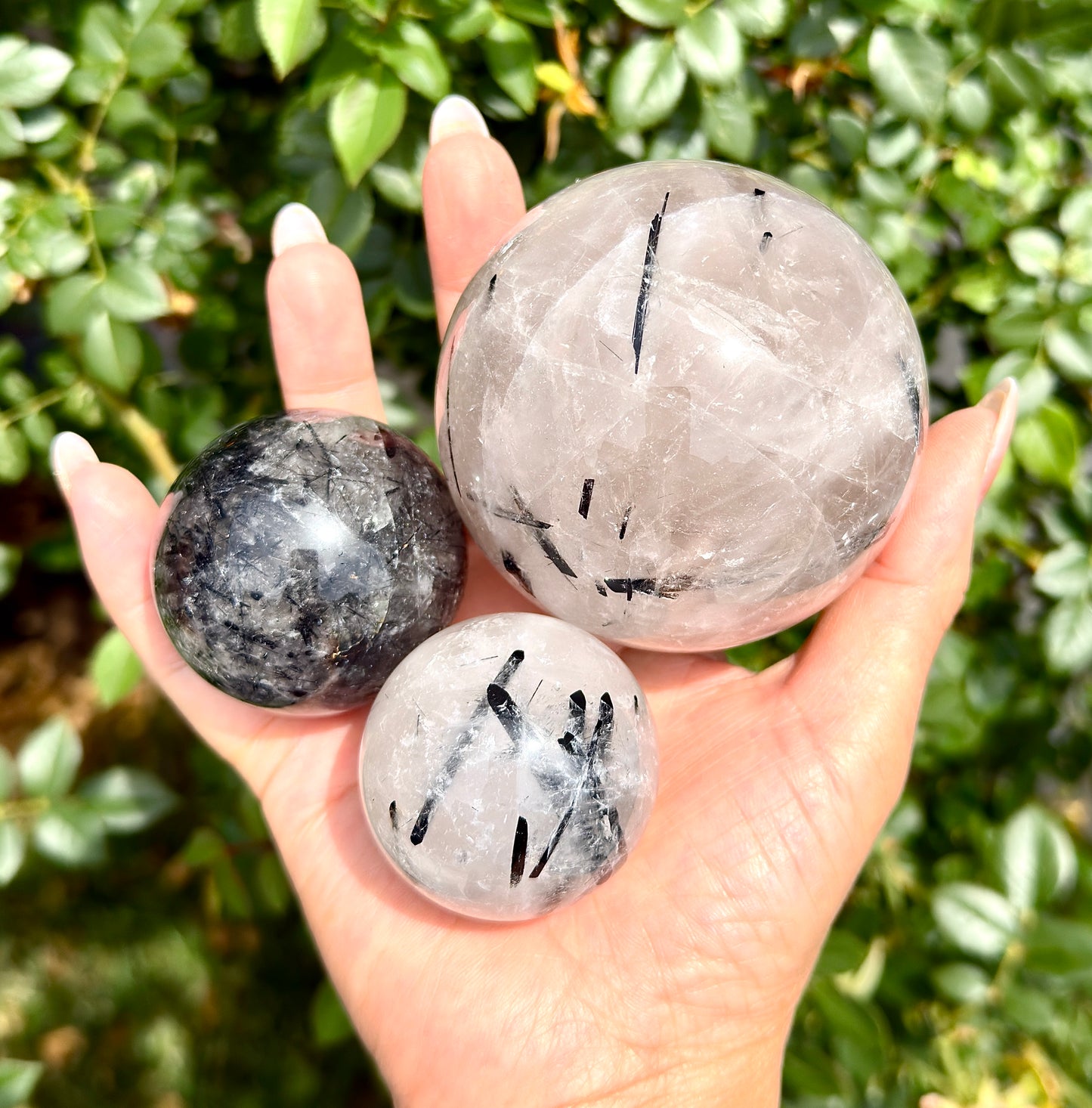 7-9 PCs Natural Tourmalinated Quartz Sphere