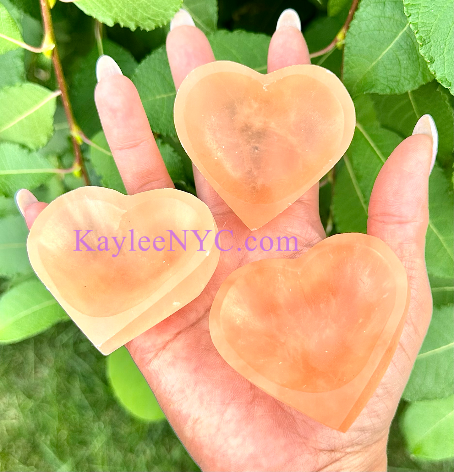 12PCs large Natural Peach Selenite aka Satin Spar Heart Bowl ~6cm