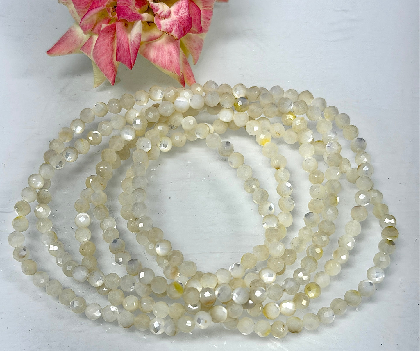 Wholesale 6 Pcs 4mm Faceted Mother of Pearl Stretch Bracelet 7.5"