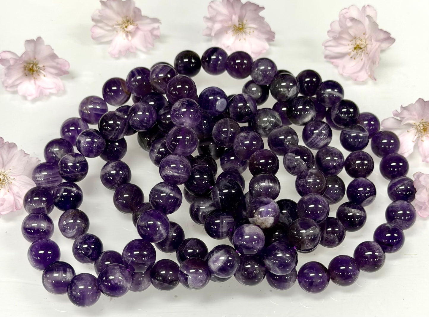 Wholesale 6 Pcs 10mmNatural Chevron Amethyst Crystal Healing Stretch Bracelet 8”