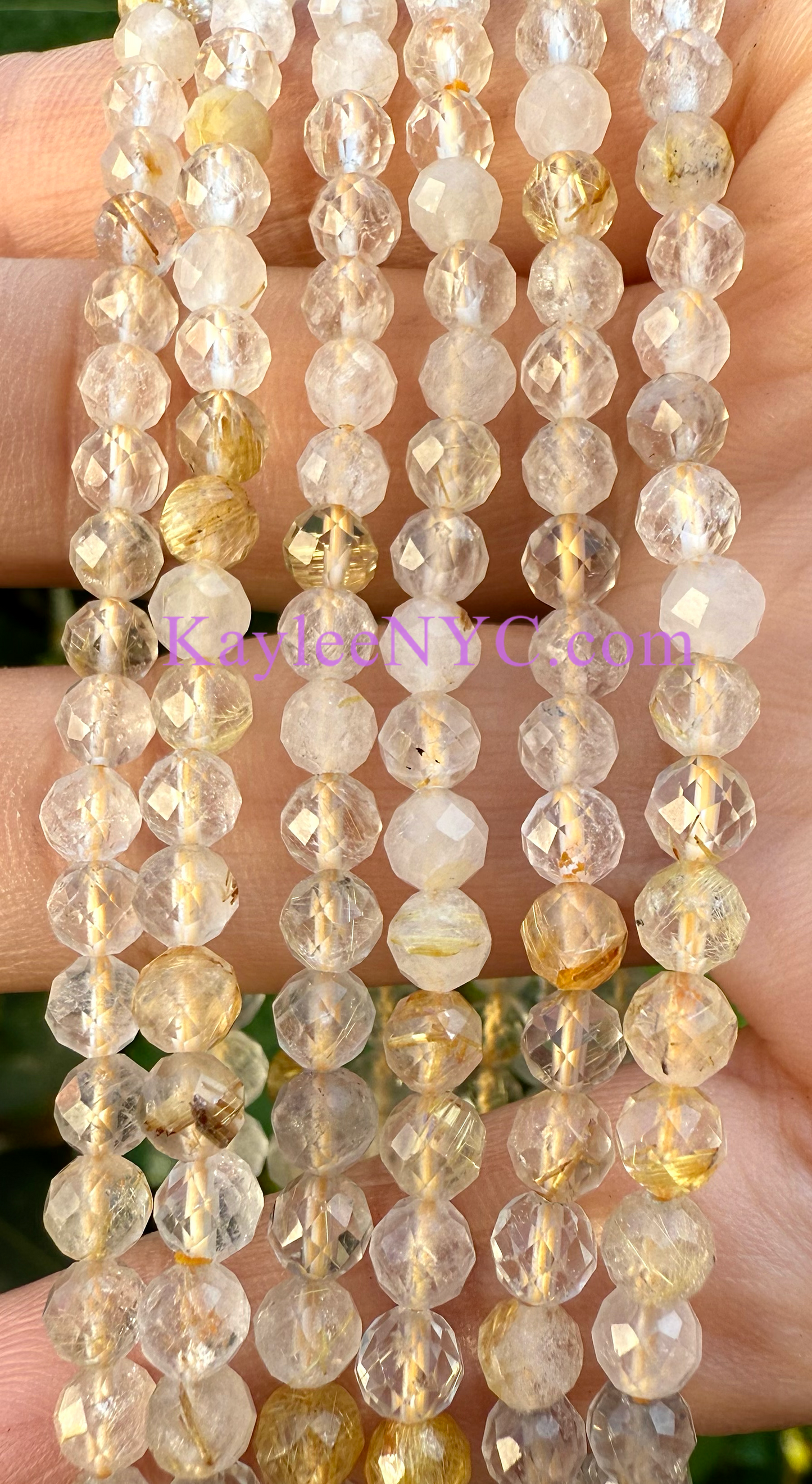 Wholesale Lot 6 Pcs Natural Gold Rutilated Quartz 4mm Faceted 7.5” Crystal Healing Stretch Bracelet