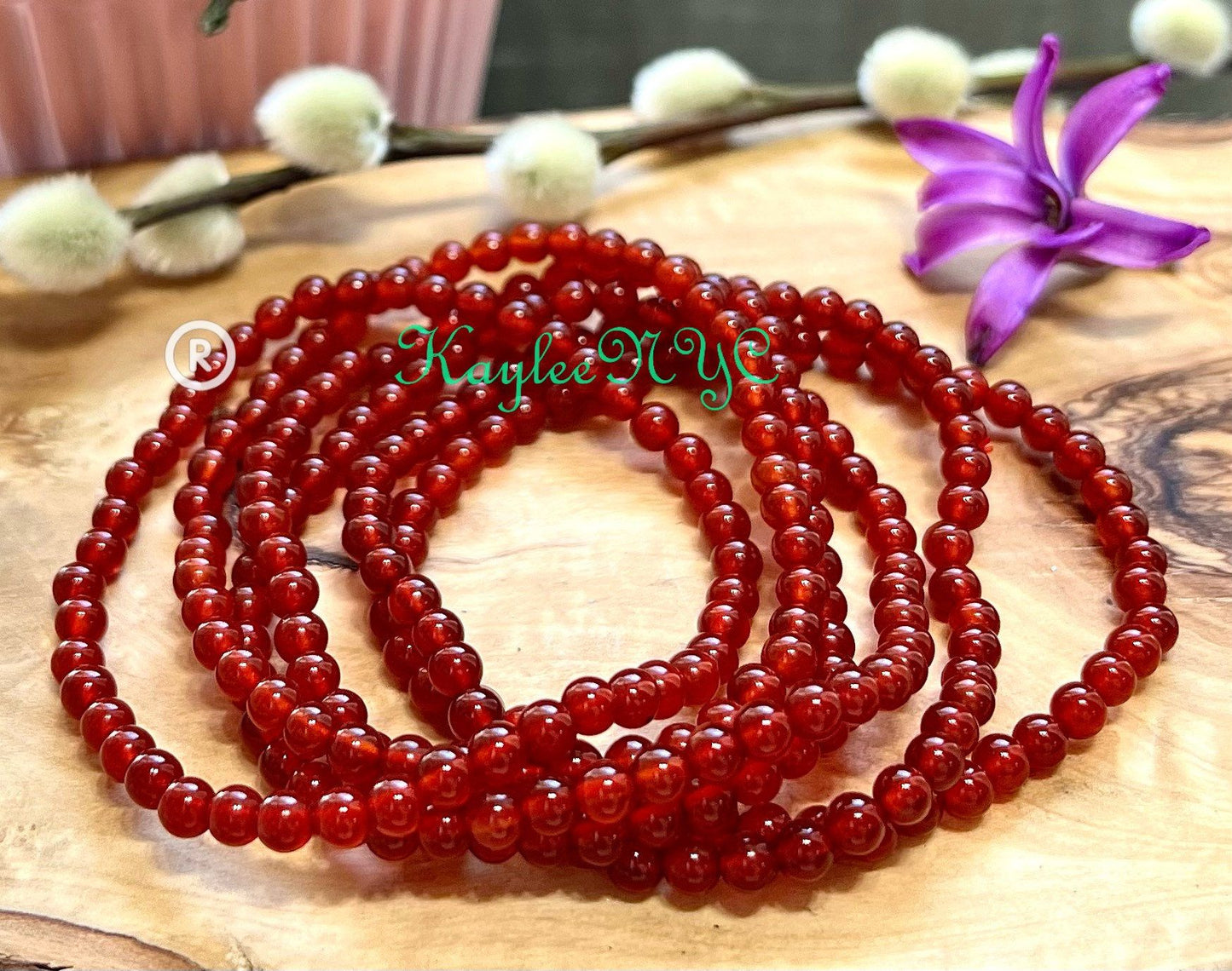 Wholesale Lot 6 Pcs Natural Carnelian 4mm 7.5” Crystal Healing Stretch Bracelet