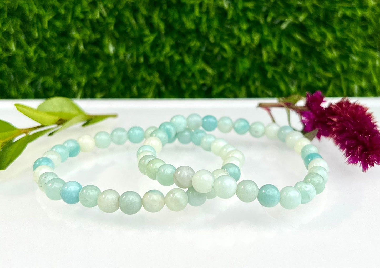 Wholesale 6 Pcs Natural Amazonite 6mm 7.5” Crystal Healing Stretch Bracelet