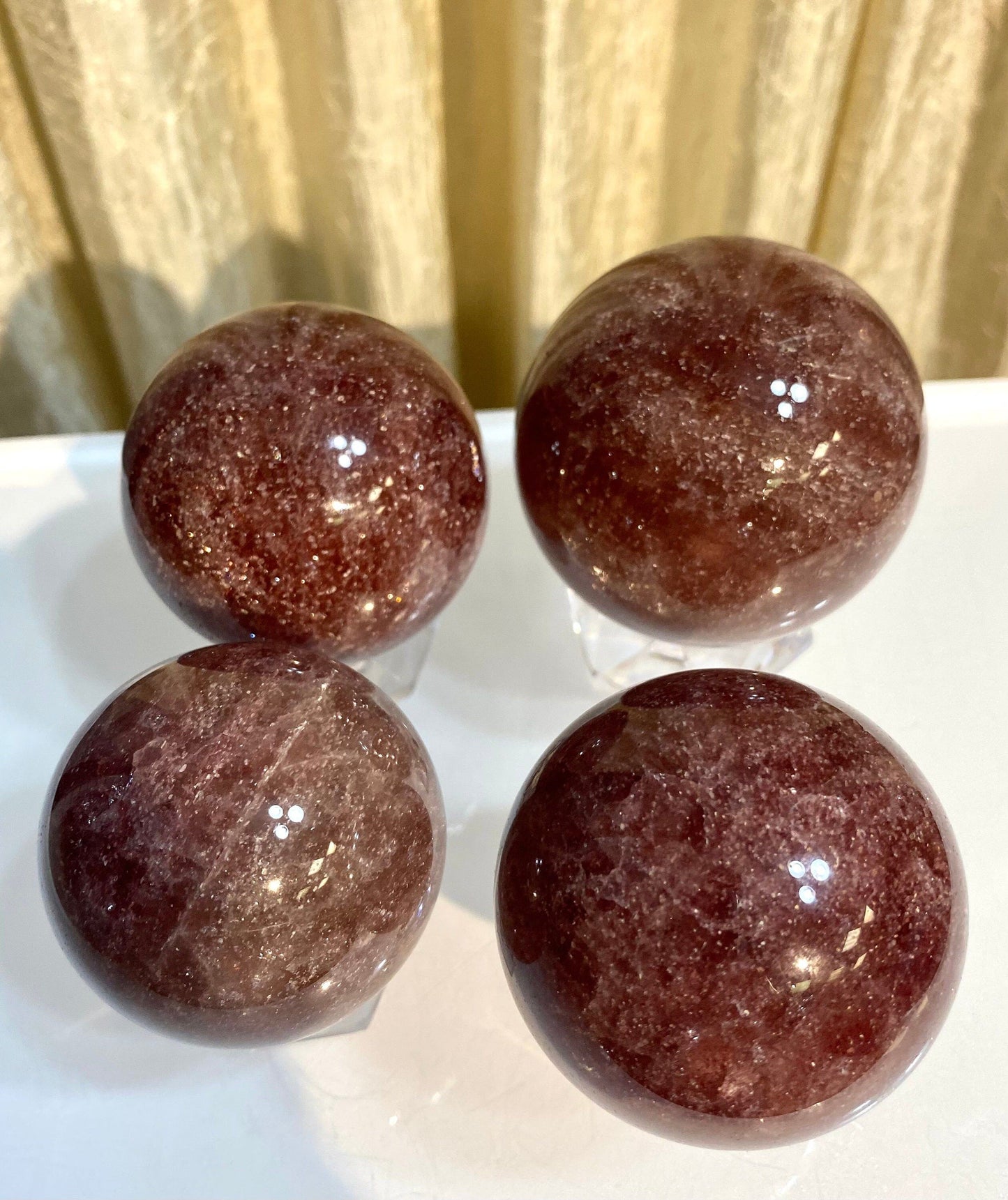 Wholesale Lot3 to 4 Pcs Natural Strawberry Quartz Spheres Crystal Ball 1.9-2 Lb