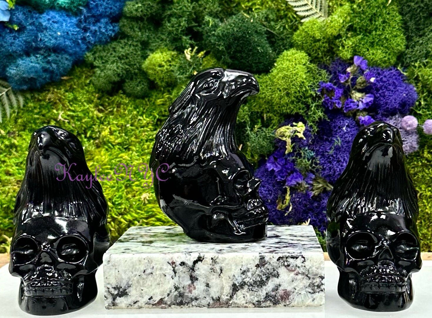 Wholesale lot 3 Pcs Natural Black Obsidian Eagle Skull