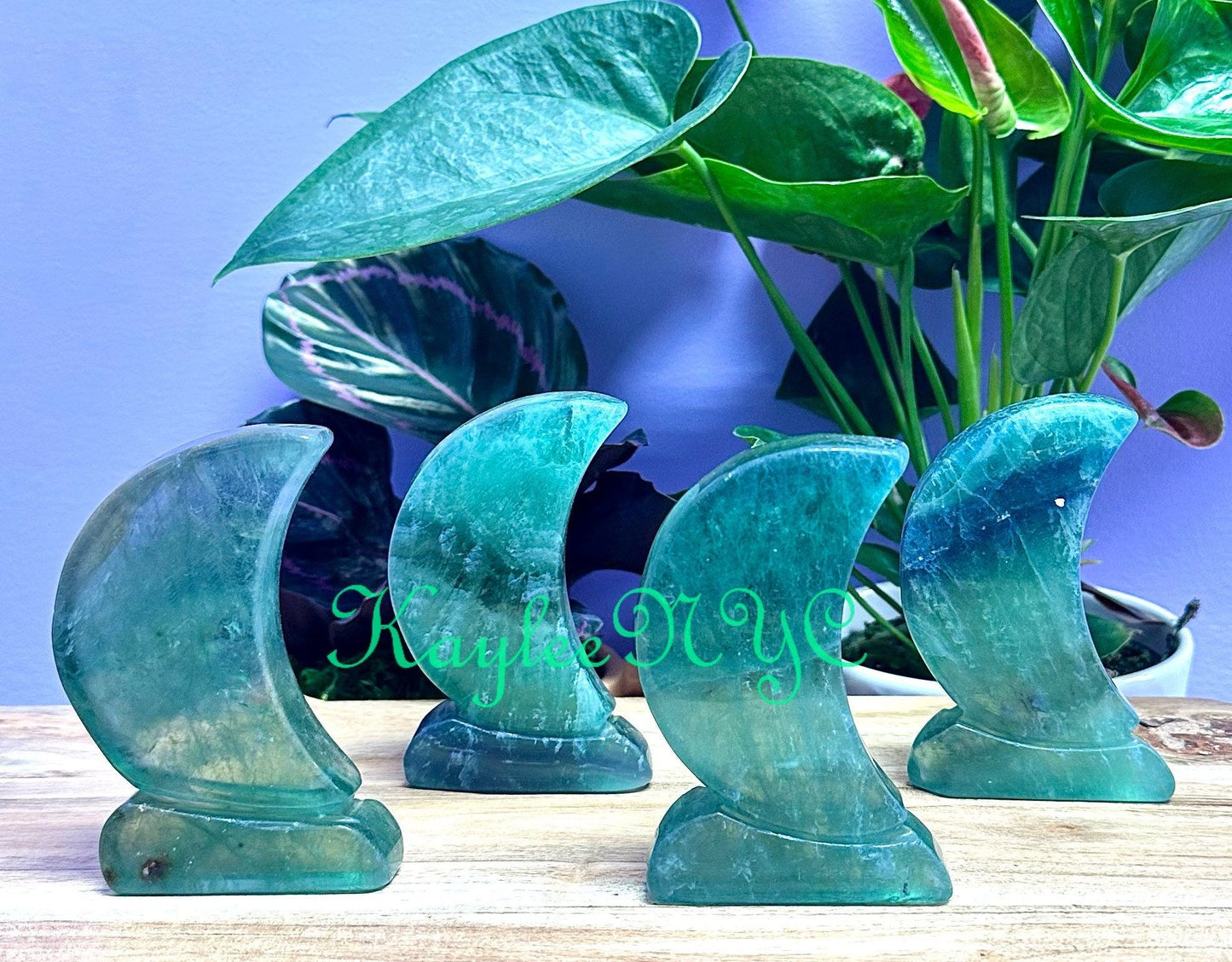 Wholesale Lot 4 pcs Natural Green Fluorite Moons Crystal Healing Energy