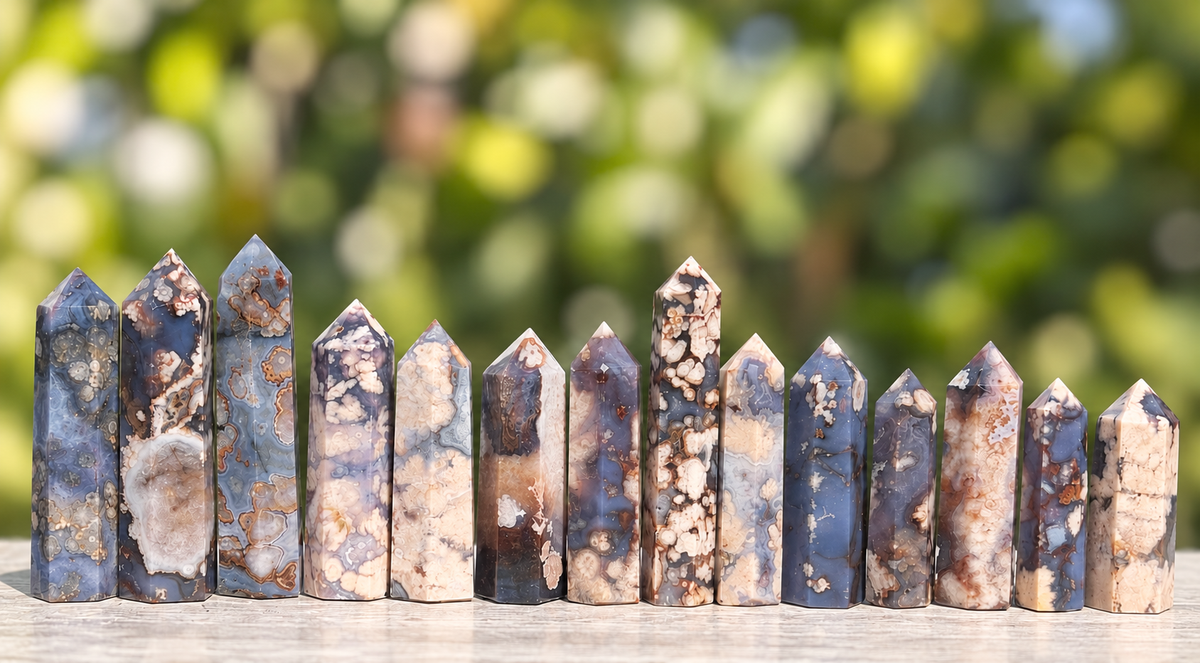 2 lbs Blue Flower Tower Agate obelisk Point Crystal