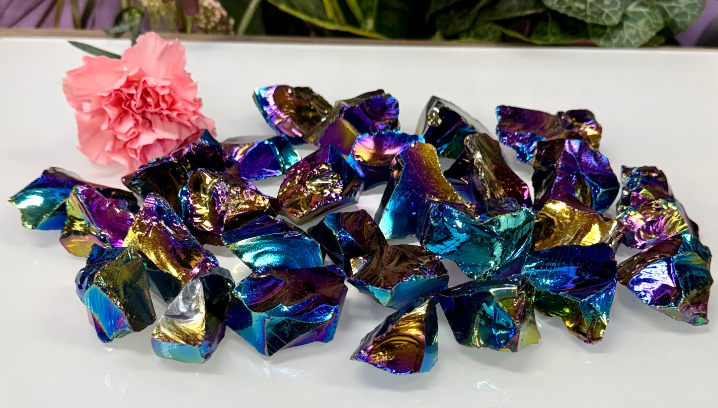2 lb Titanium Aura Black Obsidian Rough Crystal