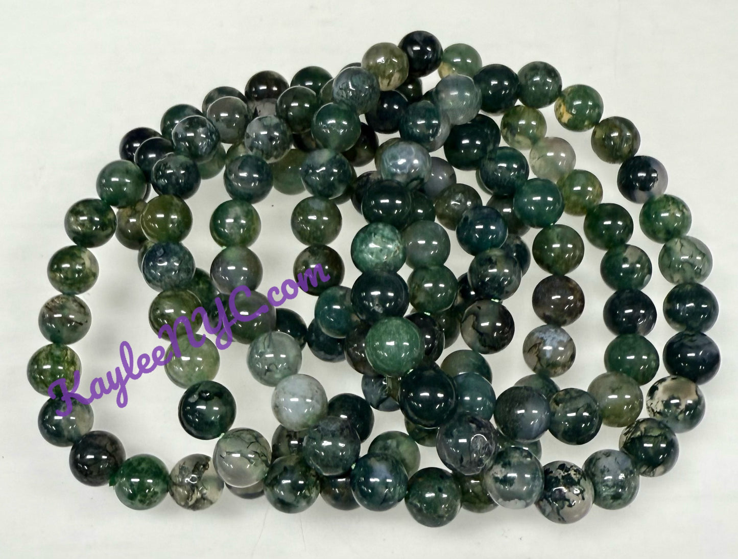Wholesale Lot 6 Pcs Moss Agate 8mm 7.5” Crystal Healing Stretch Bracelet