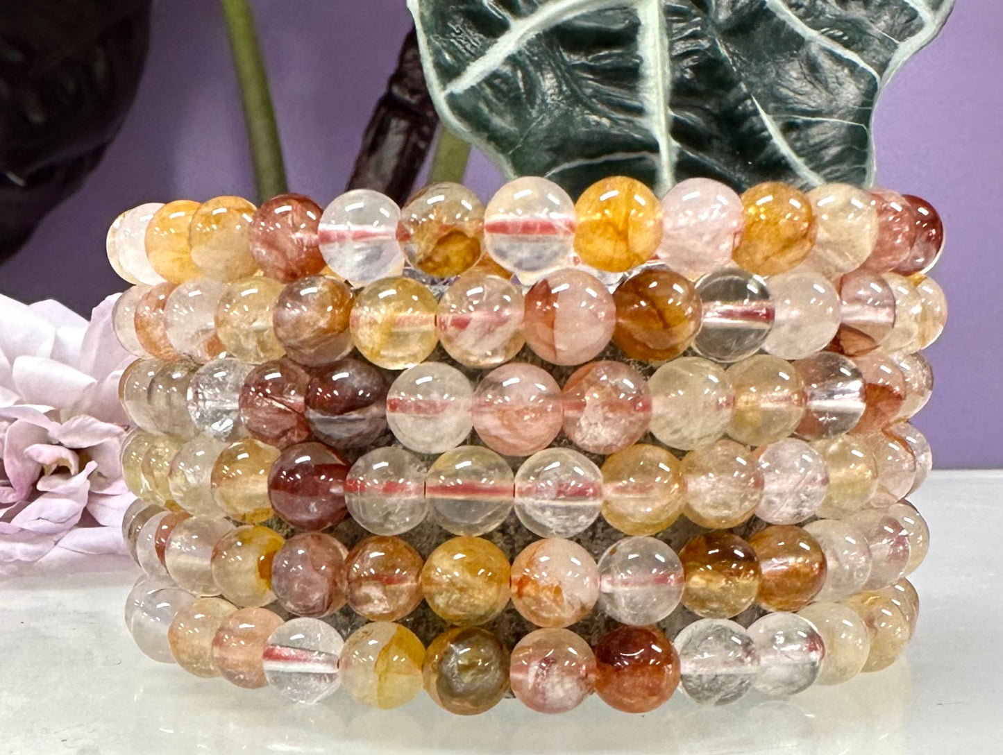 Wholesale Lot 6 Pcs Natural Golden Healer Hematoid 6mm 7.5” Crystal Healing Stretch Bracelet