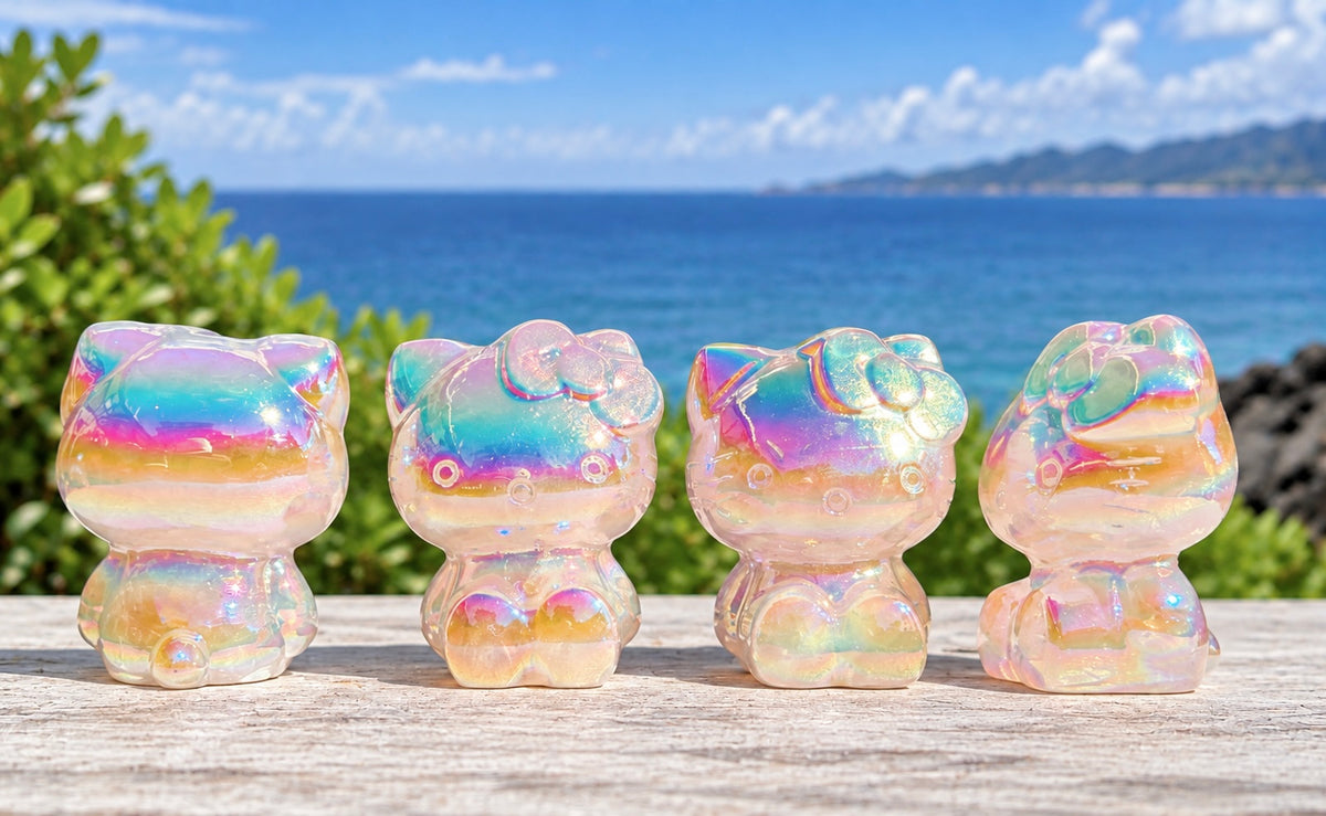 4 PCs Aura Rose Quartz Kitty Cat Crystal Healing Energy