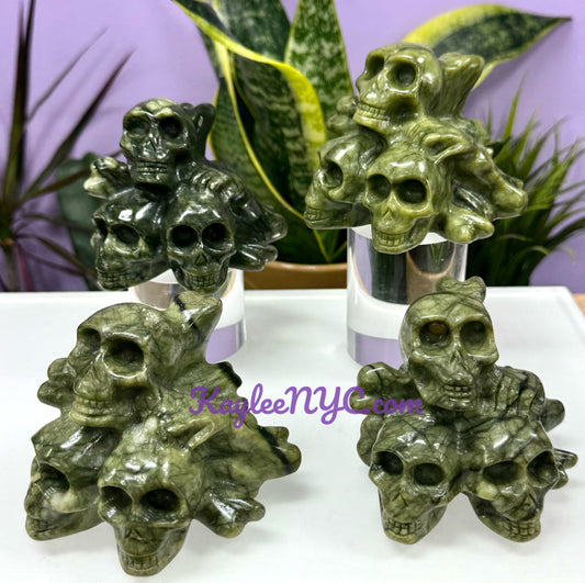 Wholesale lot 4 Pcs Natural Nephirte Jade Crystal Skulls healing energy