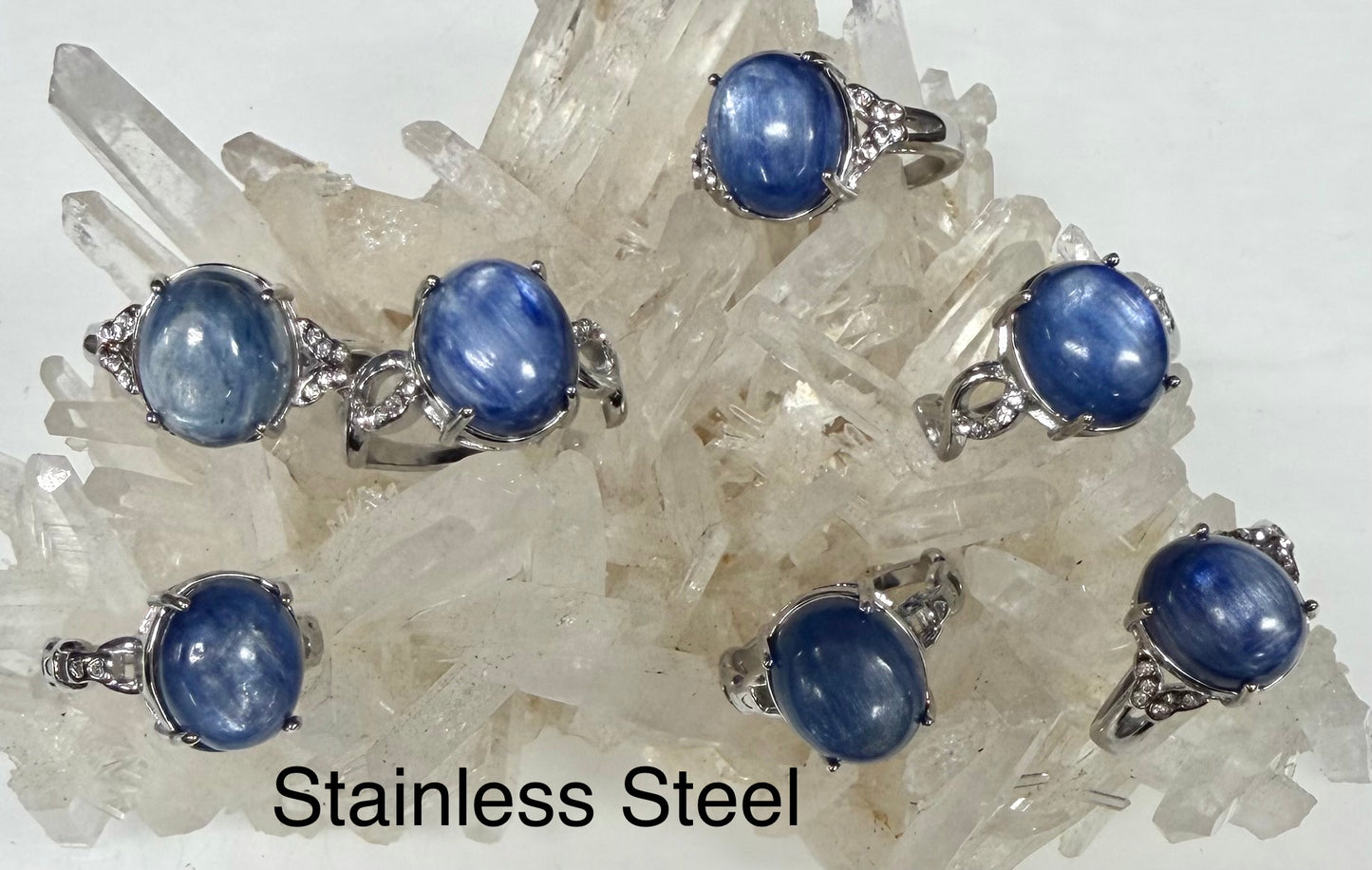 Wholesale Lot 7 pcs Natural Blue Kyanite Stainless Steel Ring 10x12mm