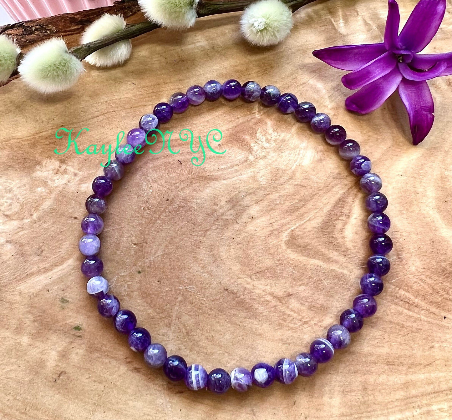 Wholesale Lot 6 Pcs Natural Chevron Amethyst 4mm 7.5” Crystal Healing Stretch Bracelet