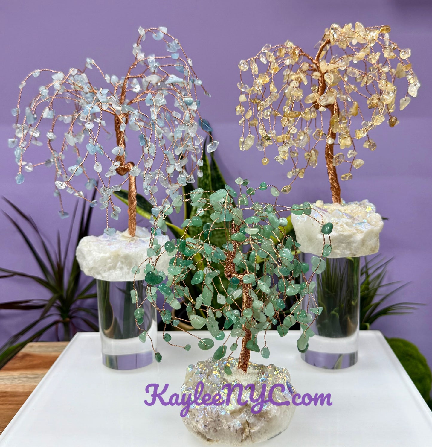 Wholesale Lot 3 Pcs Weeping Willow Tree with Angel Aura Base Crystal Healing Energy