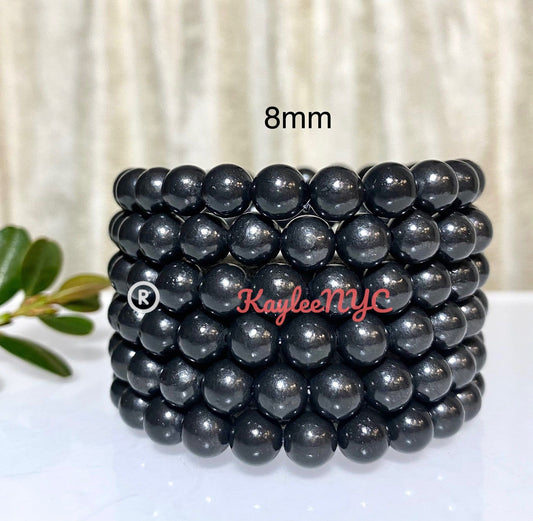 Wholesale 6 Pcs Natural Shungite 8mm 7.5” Crystal Healing Stretch Bracelet