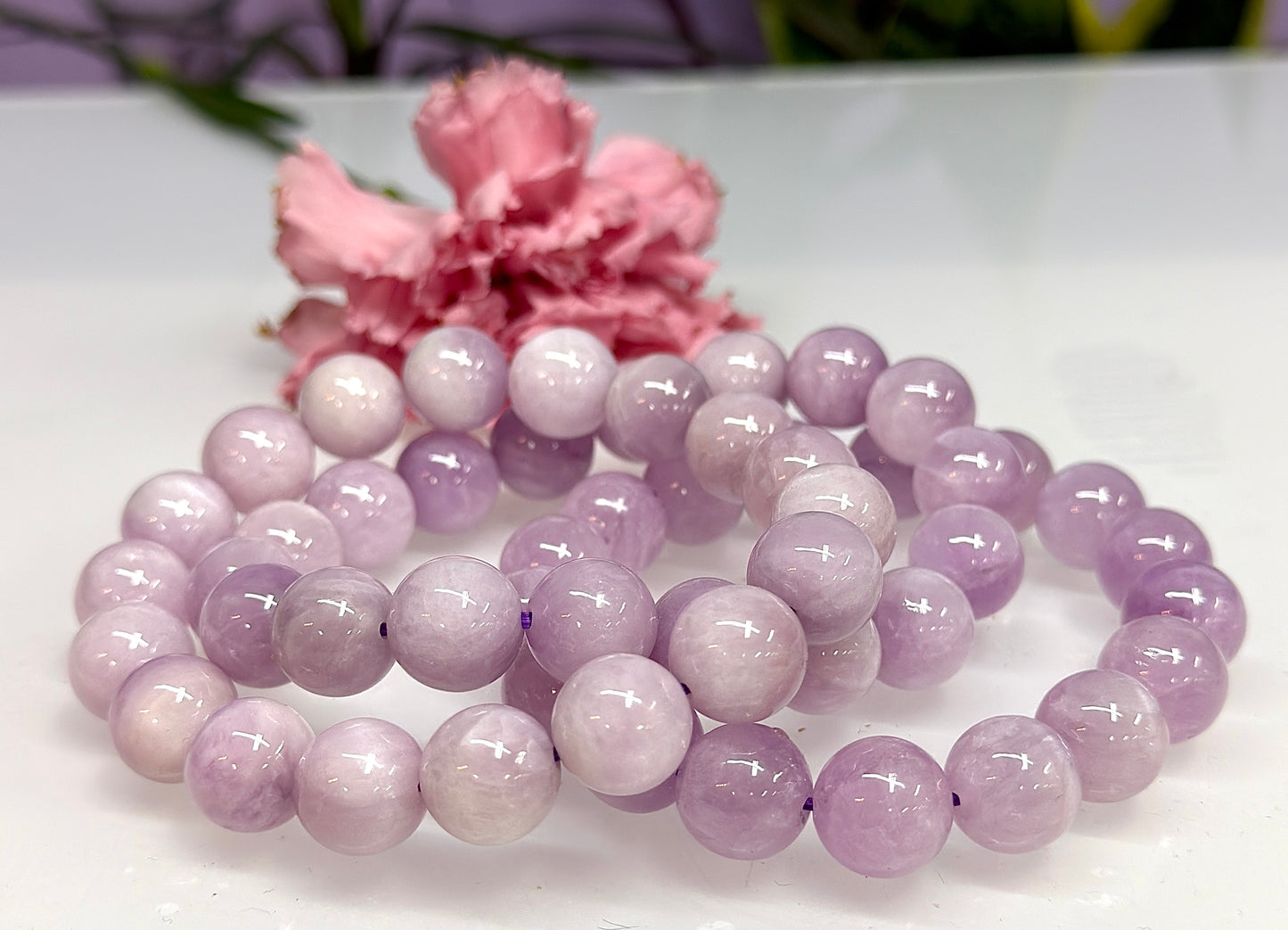 3 PCs 11.5-13mm Natural Kunzite Stretch Bracelet 8”