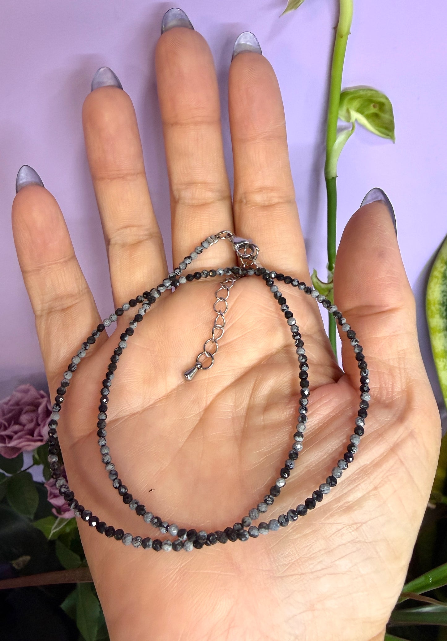 6 PCs 2mm Natural Snowflake Obsidian Necklaces Crystals Healing Energy