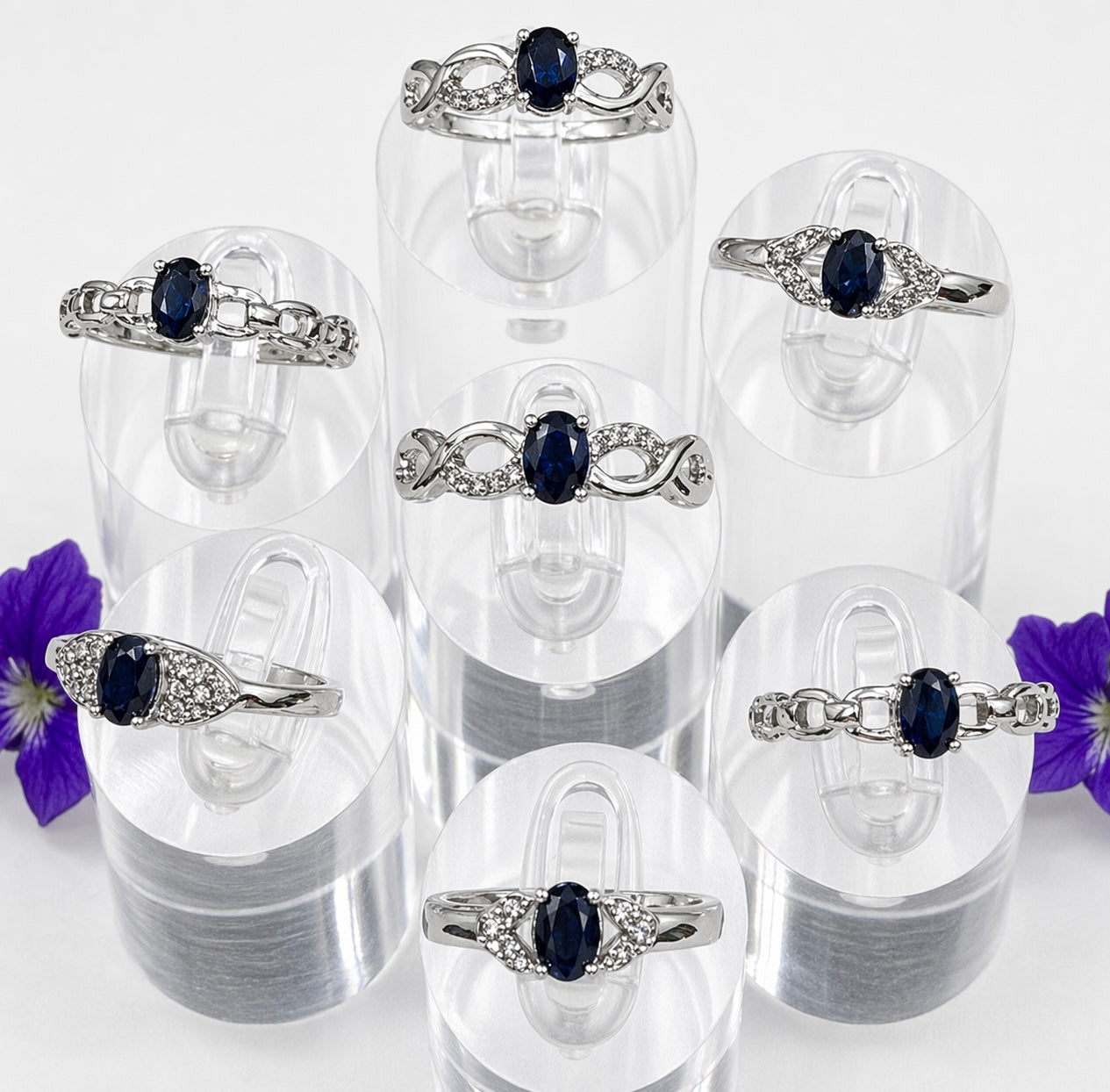 Wholesale Lot 7 pcs Natural Sapphire Stainless Steel Ring(316) 4x6mm
