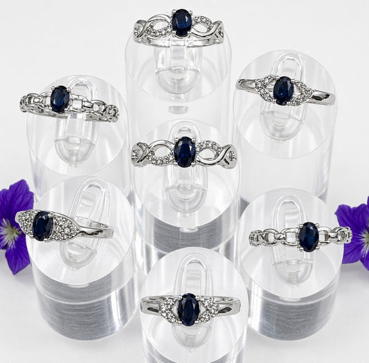 Wholesale Lot 7 pcs Natural Sapphire Stainless Steel Ring(316) 4x6mm