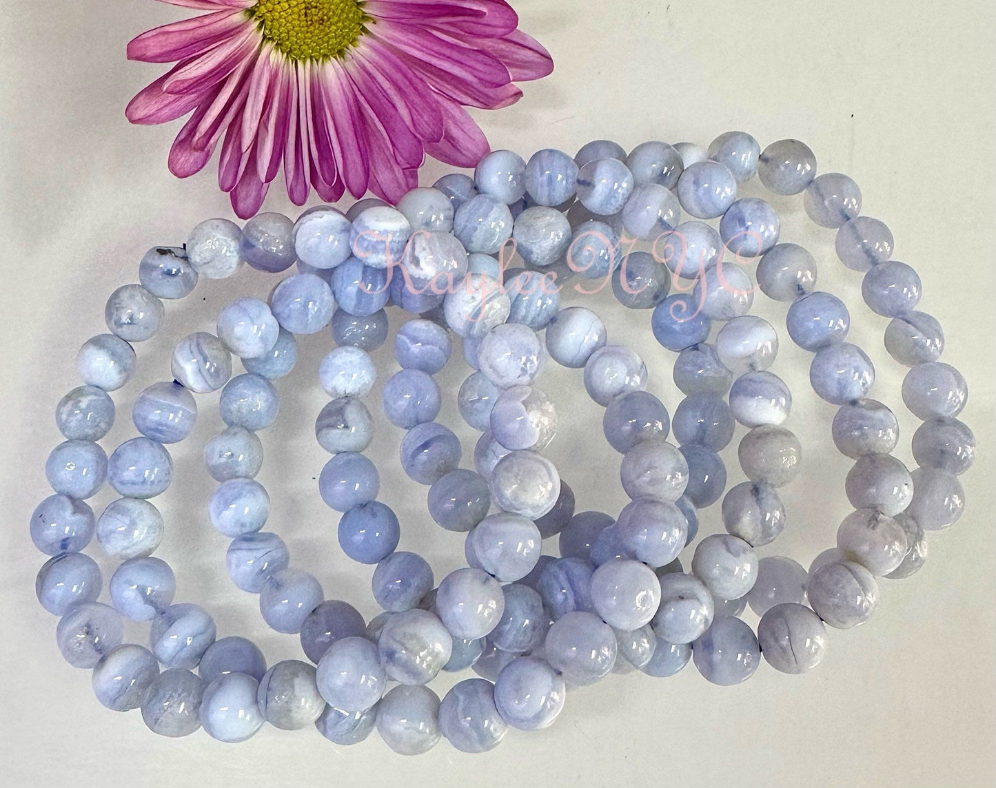 Wholesale 6 Pcs Natural Blue Lace Agate 8mm 7.5” Crystal Healing Stretch Bracelet