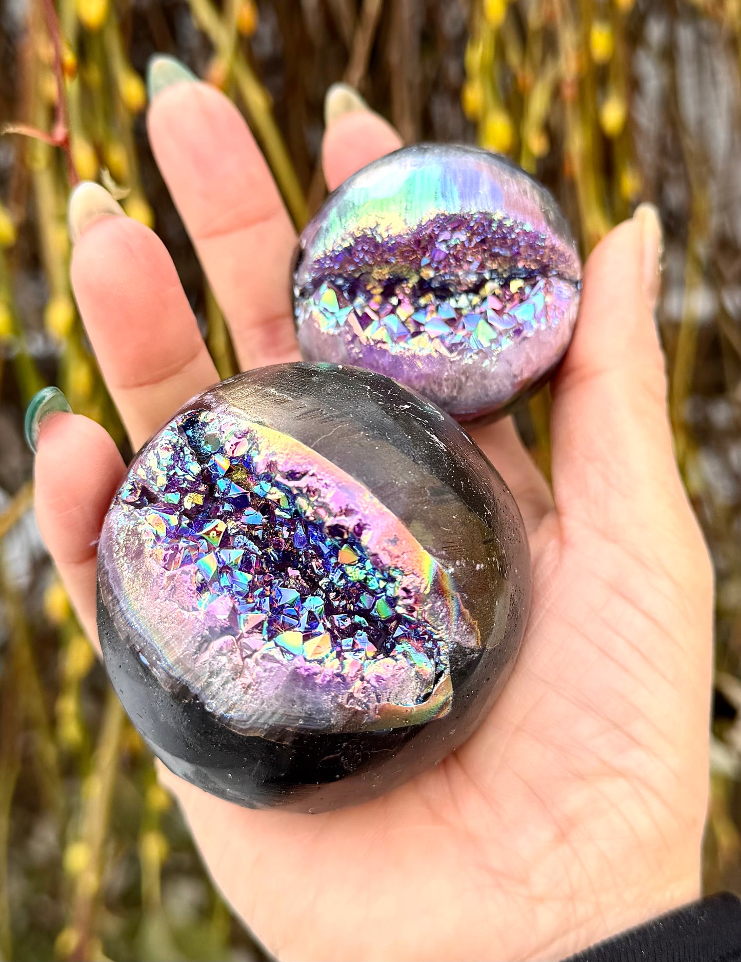 3-4 PCs Aura Amethyst Sphere Crystal Healing Energy