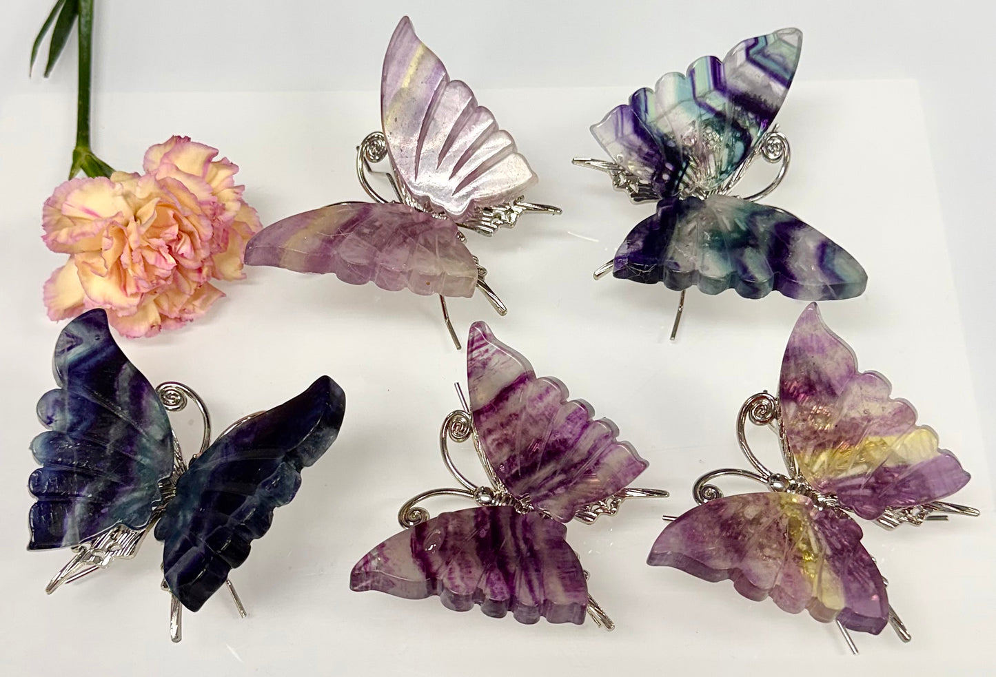Wholesale Lot 5 PCs Natural Fluorite Crystal Butterfly w/stand Healing Energy