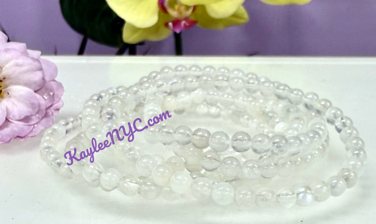 Wholesale Lot 6 Pcs Natural Moonstone 4mm 7.5” Crystal Healing Stretch Bracelet