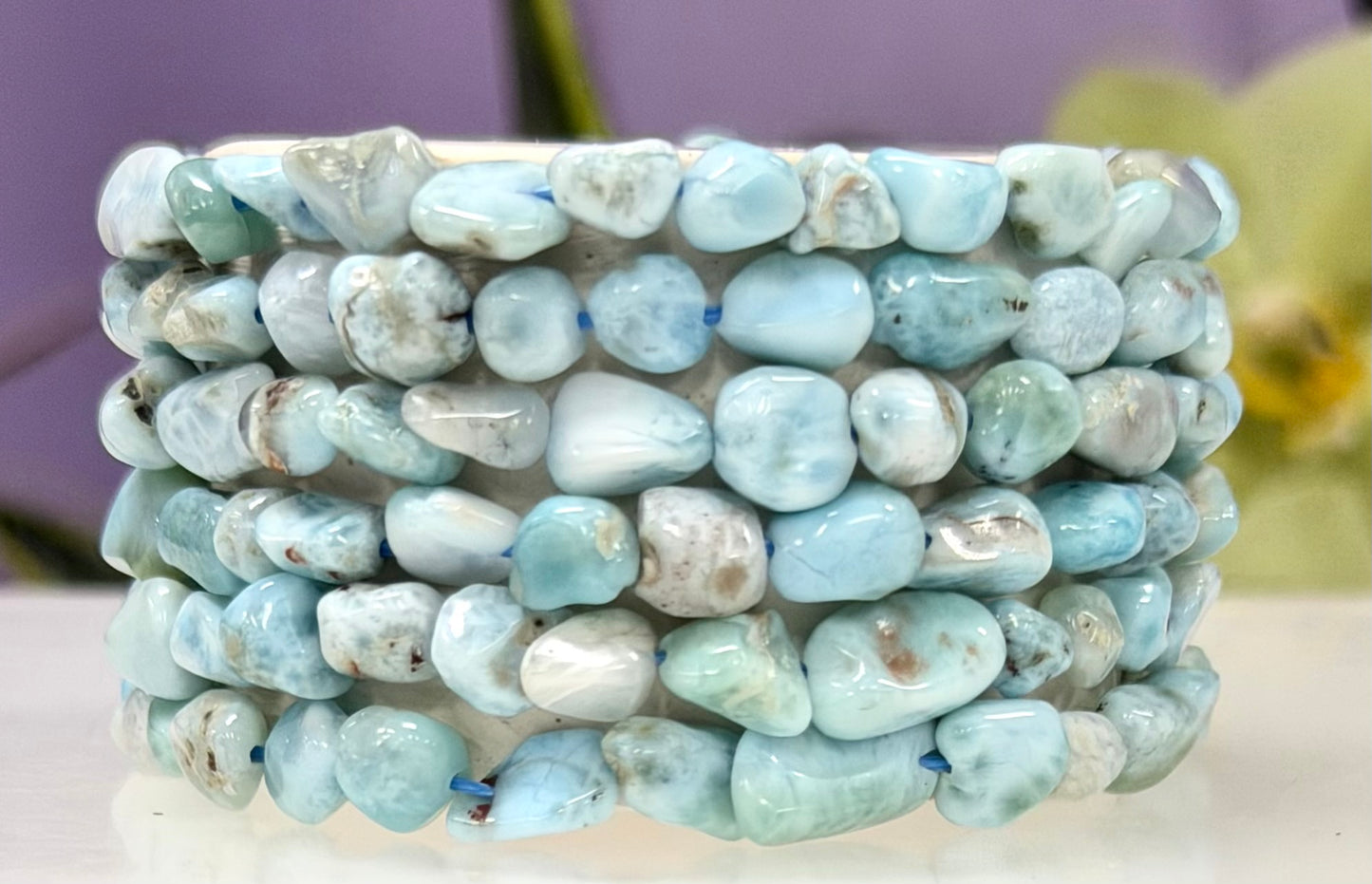 Wholesale 6 Pcs 6mm Larimar Natural Crystal tumble Stretch Bracelet 7.5”