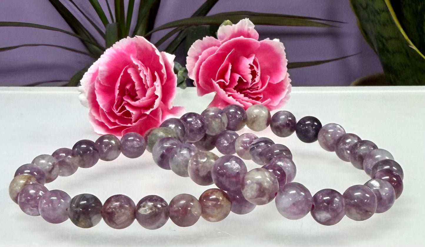 6 PCs Natural Lepidolite Mica 8mm 7.5” Stretch Bracelet