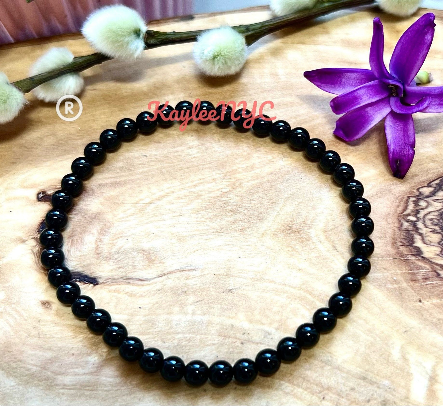 Wholesale Lot 6 Pcs Natural Black Tourmaline 4mm 7.5” Crystal Healing Stretch Bracelet