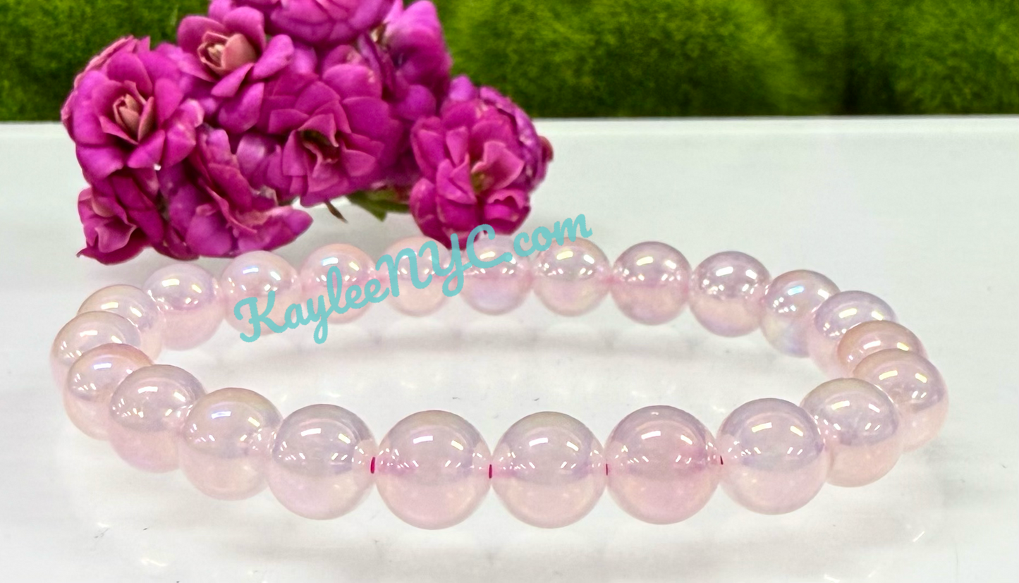 Wholesale 6 Pcs Aura Rose Quartz 8mm 7.5” Crystal Healing Stretch Bracelet