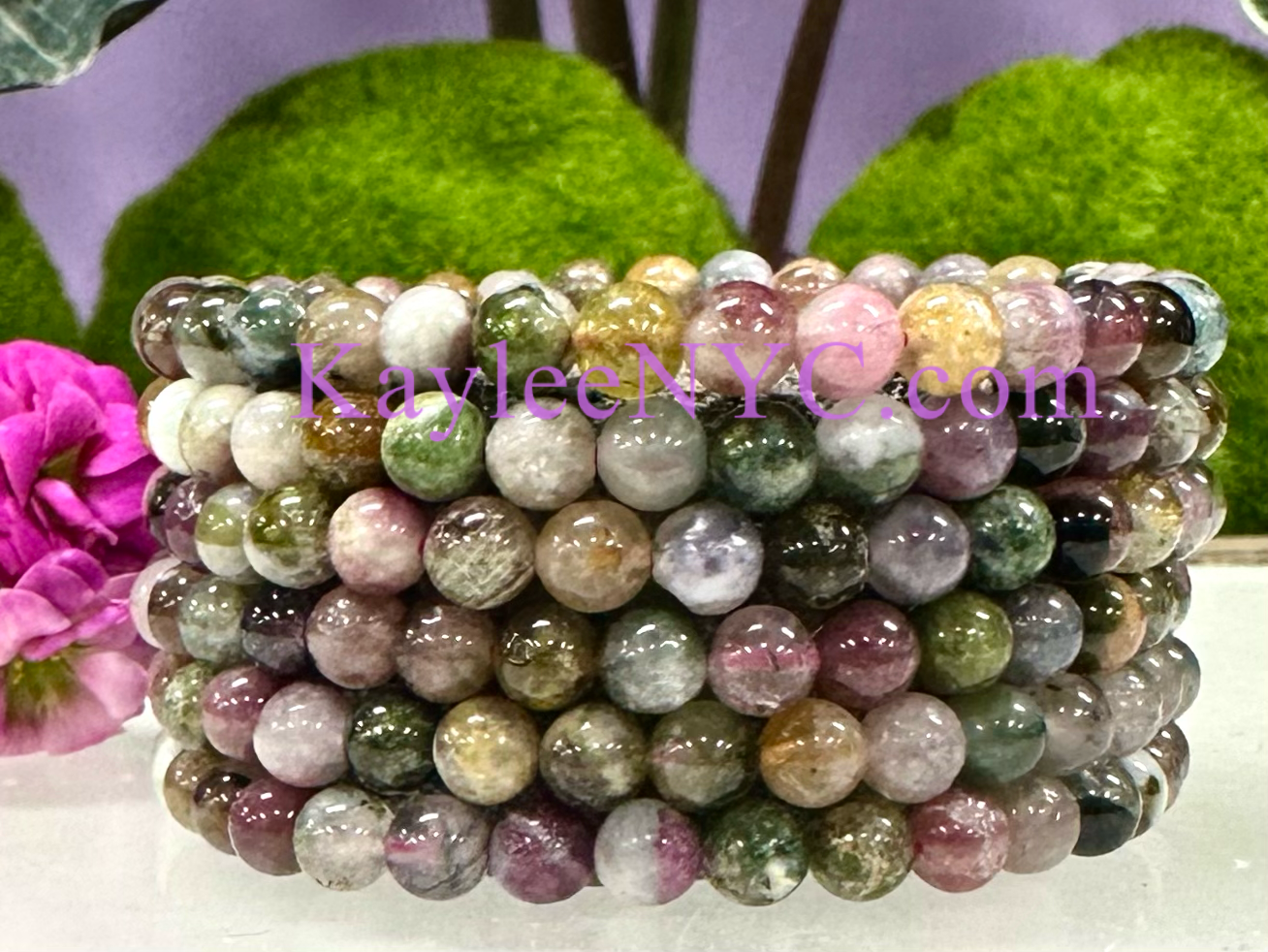 Wholesale 6 Pcs Natural Watermelon Tourmaline 6mm 7.5” Crystal Healing Stretch Bracelet