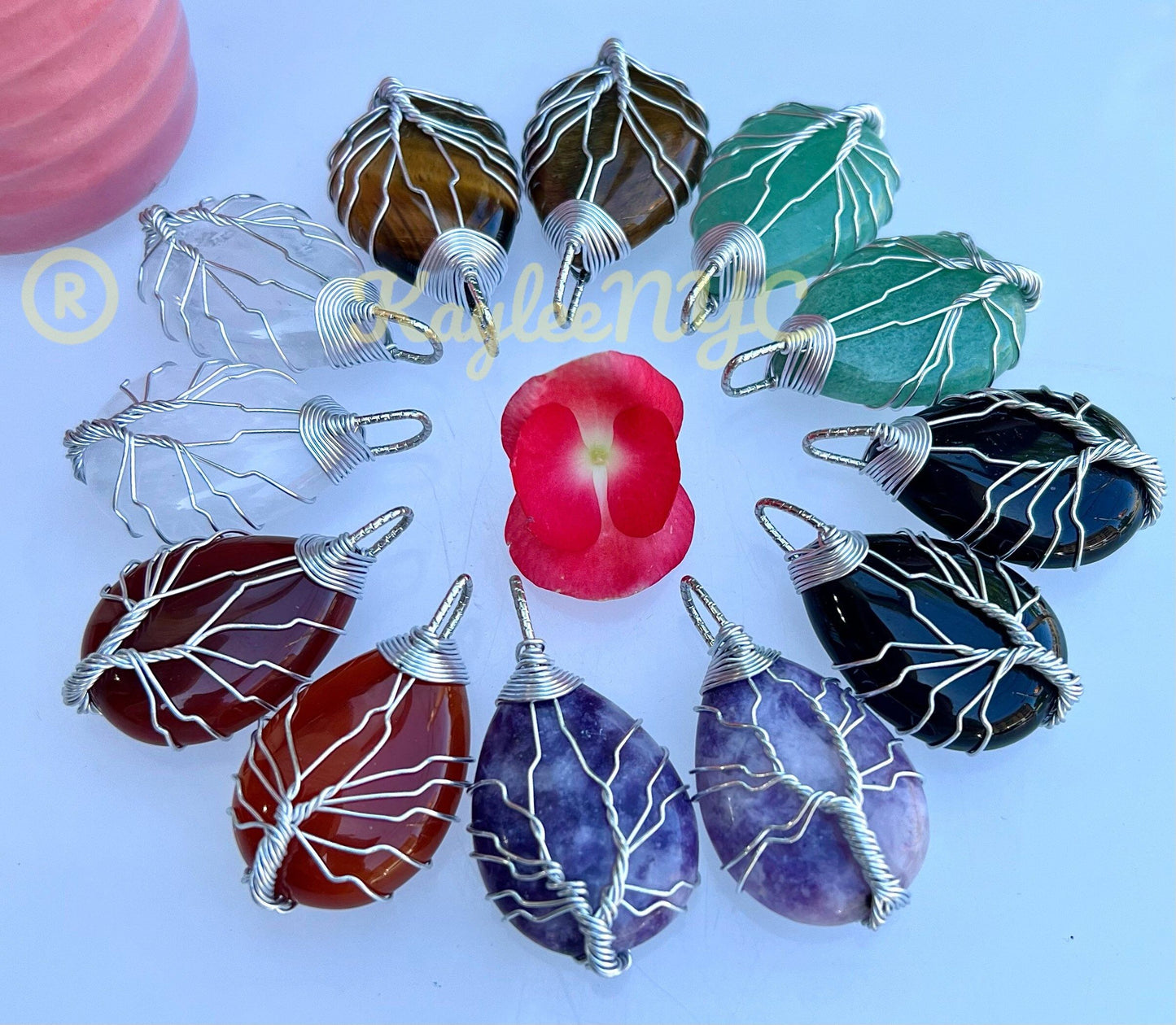 Wholesale Lot 12 Pcs Tree Of Life Hand Wrapped Pendant Natural Crystal