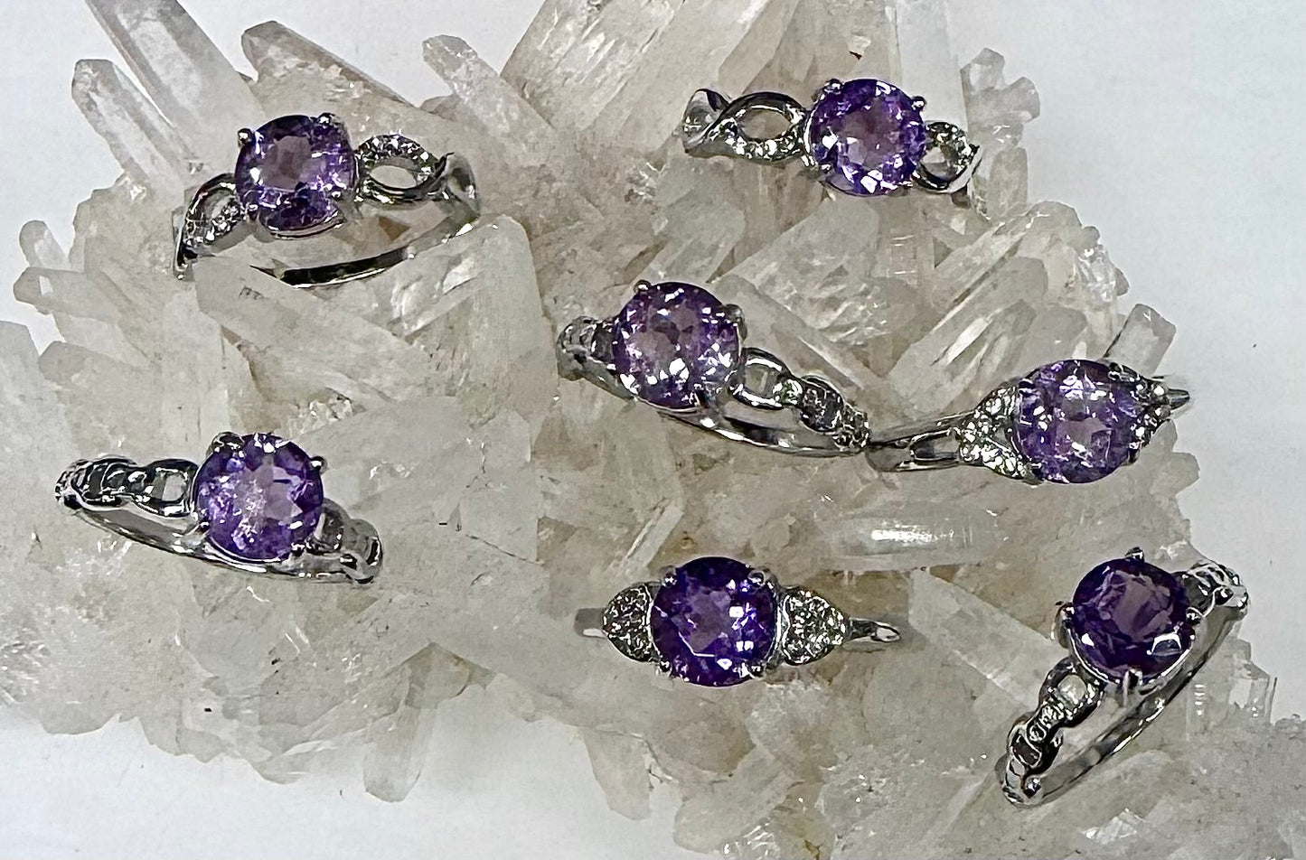 Wholesale Lot 7 pcs Natural Amethyst Stainless Steel Ring 7mm