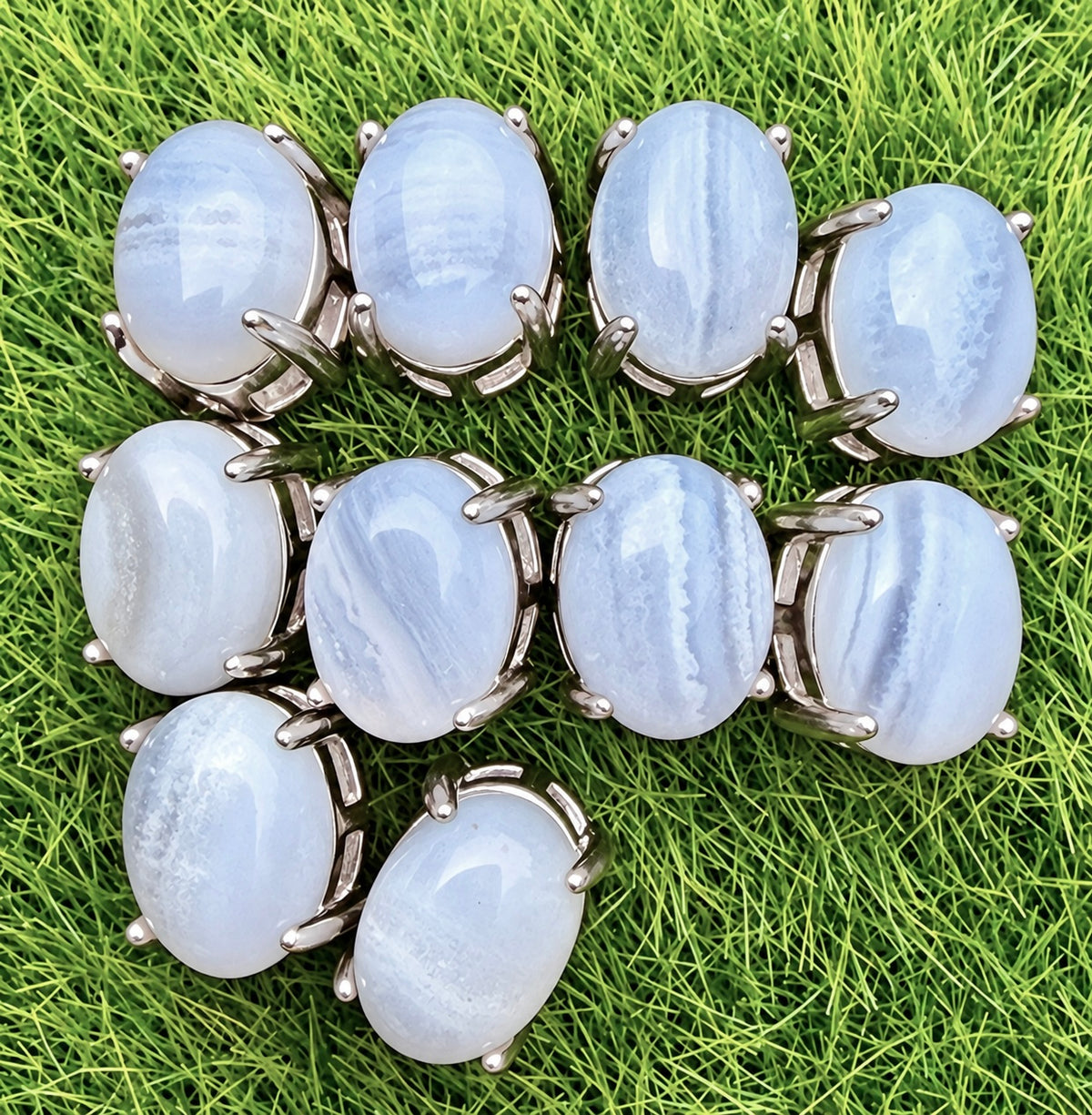 Wholesale Lot 5 Pairs Natural Blue Lace Agate Earring Studs 6x8mm