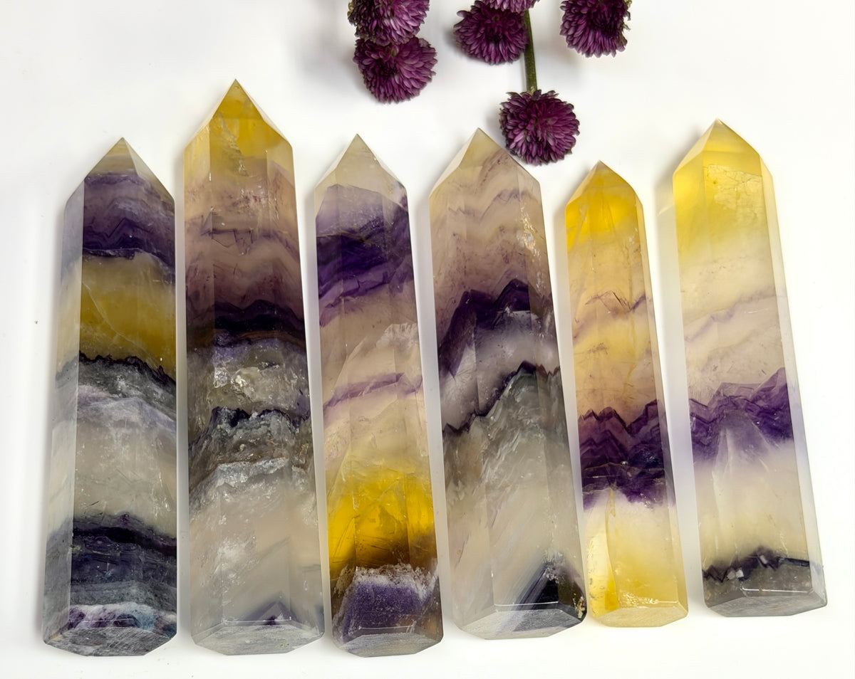 Wholesale Lot 2 lbs Natural Purple Yellow Fluorite Obelisk Tower Point Crystal Healing