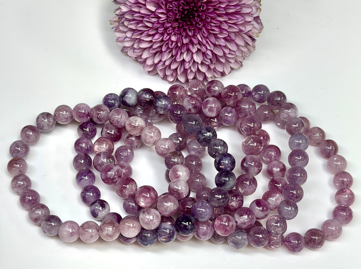 6 PCs Natural Lepidolite Mica 8mm 7.5” Stretch Bracelet