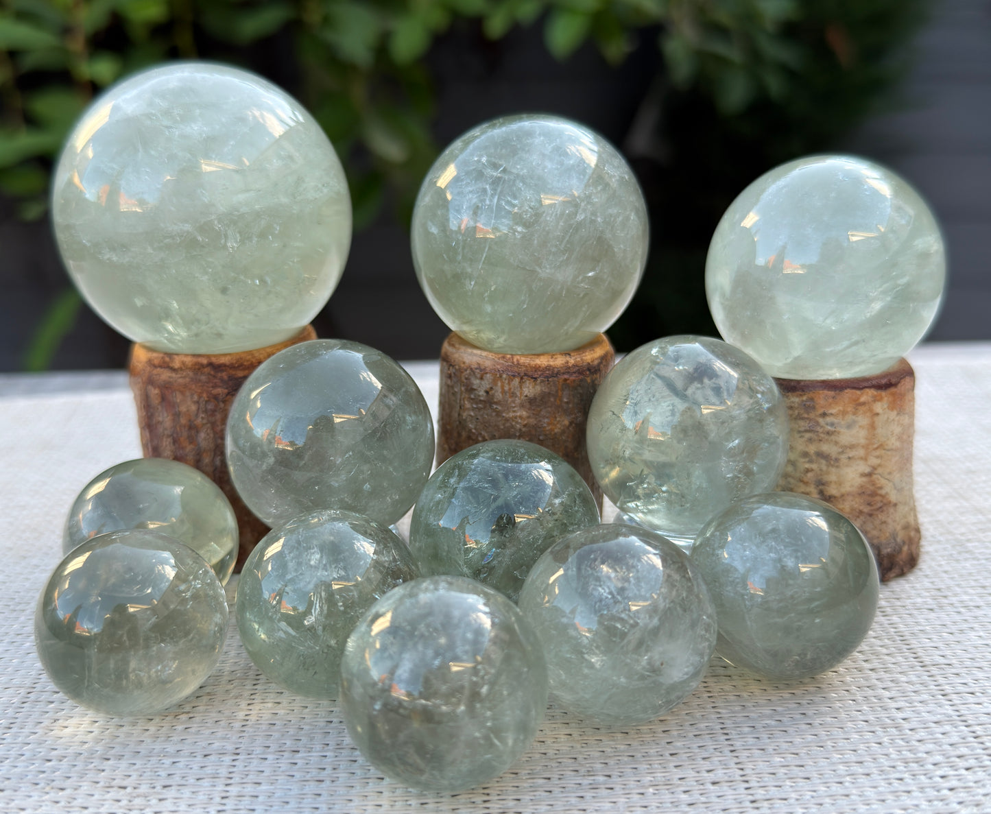 Wholesale 2 lbs Prasiolite aka Green Amethyst Spheres Crystal Ball Energy Healing