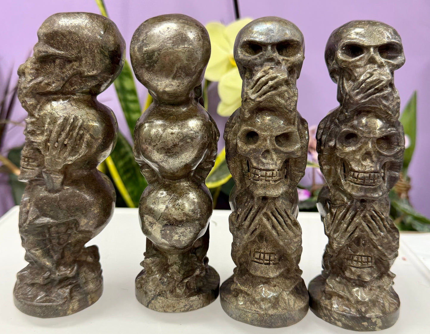 4 PCs 6” Natural Pyrite Skulls Crystal Healing Energy