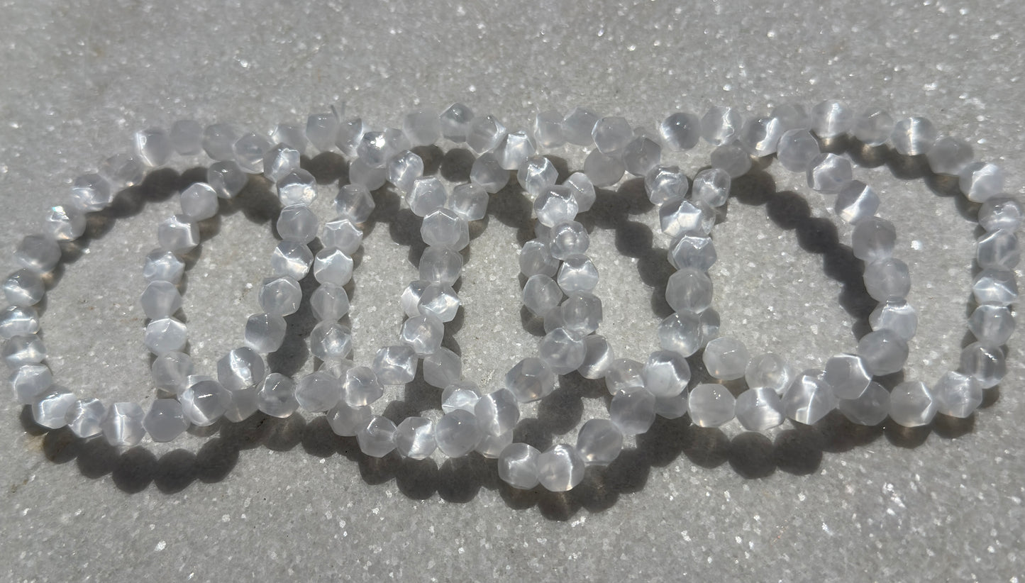 Wholesale 6 Pcs 8mm Faceted Selenite Natural Crystal Stretch Bracelet 7.5"