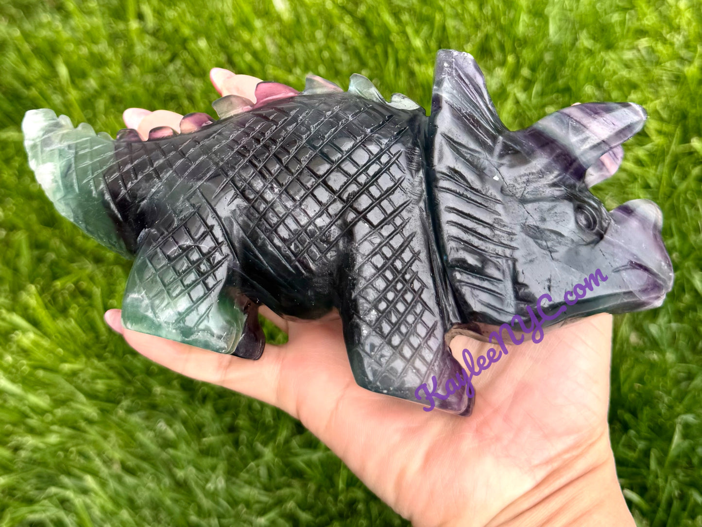 2 PCs Natural Fluorite Triceratops Dinosaur Crystals Healing Energy