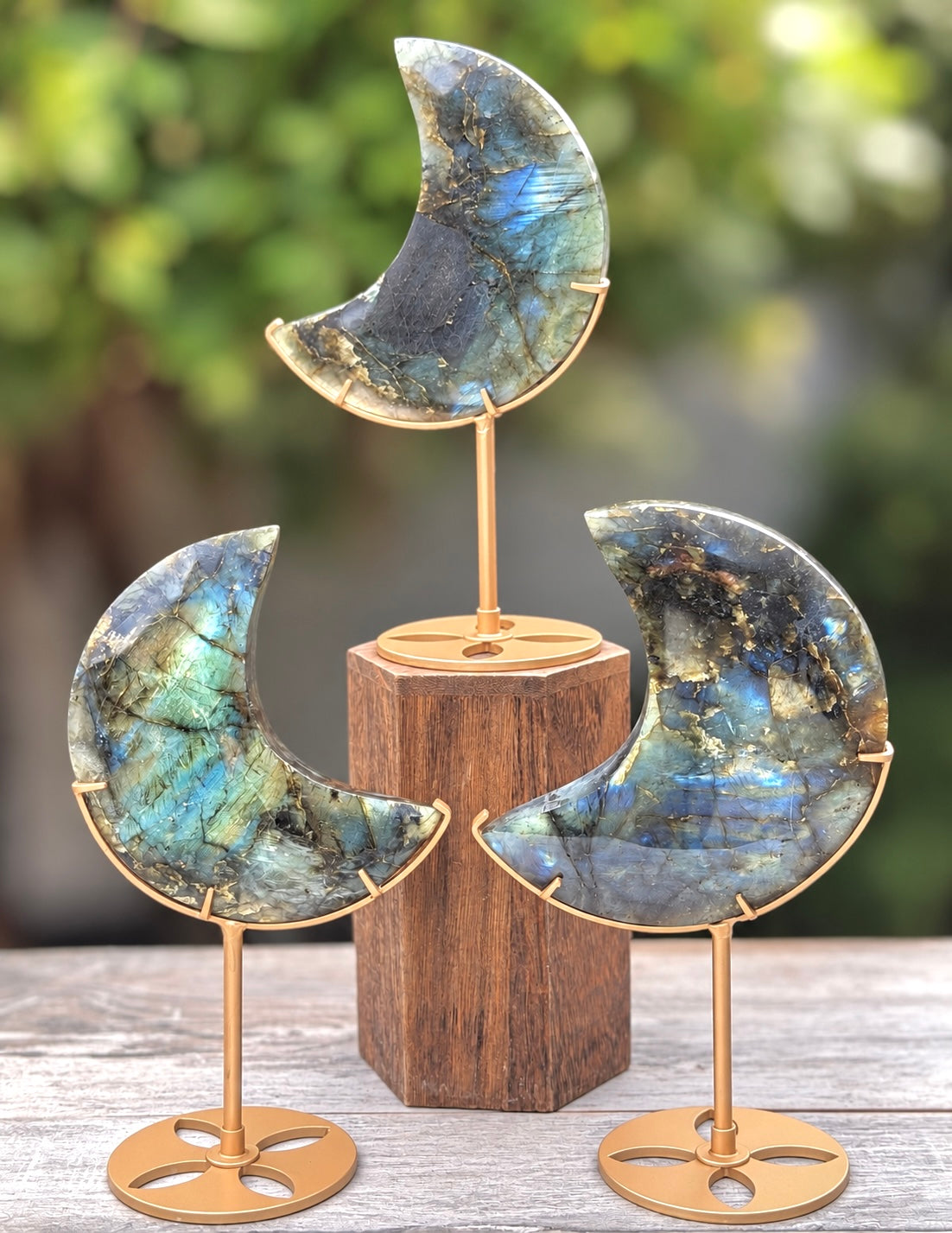Wholesale Lot 3 pcs Natural Labradorite Moon with Stand Crystal