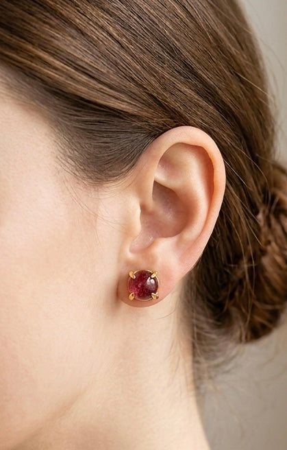 Wholesale Lot 5 Pairs Natural Watermelon Tourmaline Earring Stud w gold filled 6mm