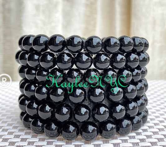 Wholesale 6 Pcs Natural Black Tourmaline 8mm 7.5” Crystal Healing Stretch Bracelet